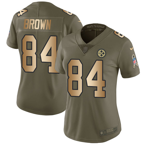 Nike Steelers #84 Antonio Brown Olive/Gold Women's Stitched NFL Limited Salute to Service Jersey